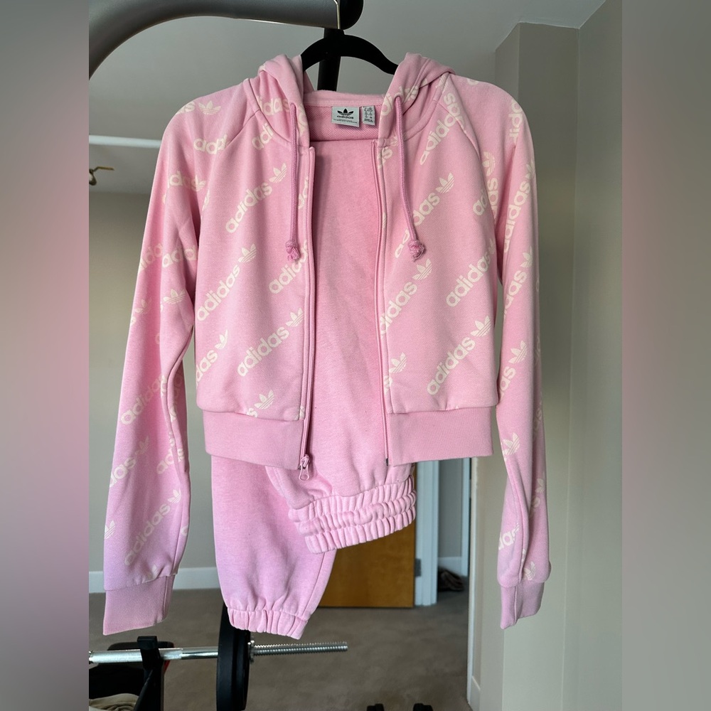 Adidas Light Pink Hoodie with Logo Accents